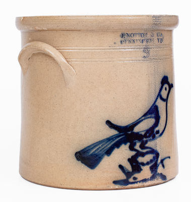 Rare Three-Gallon J. NORTON & CO / BENNINGTON VT Stoneware Crock w/ Bird-on-Stump Design