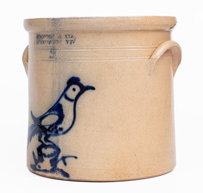 Rare Three-Gallon J. NORTON & CO / BENNINGTON VT Stoneware Crock w/ Bird-on-Stump Design