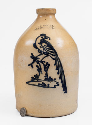 Scarce J. & E. NORTON, / BENNINGTON VT Stoneware Pheasant Jug, c1855