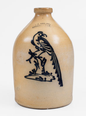 Scarce J. & E. NORTON, / BENNINGTON VT Stoneware Pheasant Jug, c1855