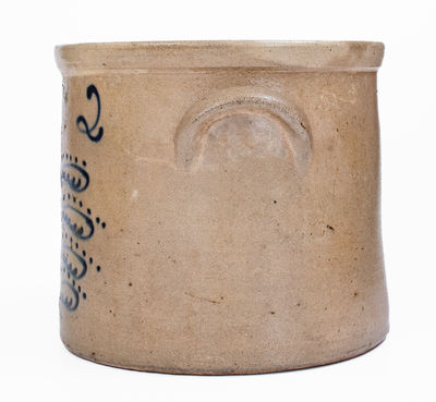 2 Gal. J. BURGER JR. / ROCHESTER, NY Stoneware Crock w/ Slip-Trailed Decoration