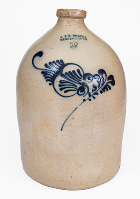 2 Gal. J. & E. NORTON / BENNINGTON, VT Stoneware Jug w/ Slip-Trailed Floral Decoration