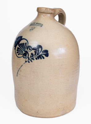 2 Gal. J. & E. NORTON / BENNINGTON, VT Stoneware Jug w/ Slip-Trailed Floral Decoration