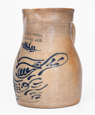 Fine FRANK B. NORTON / WORCESTER, MASS. Stoneware Pitcher w/ Dove Decoration