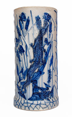 Whites Utica Stoneware Umbrella Stand w/ Applied Alligator