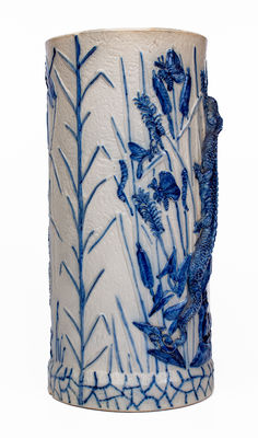 Whites Utica Stoneware Umbrella Stand w/ Applied Alligator