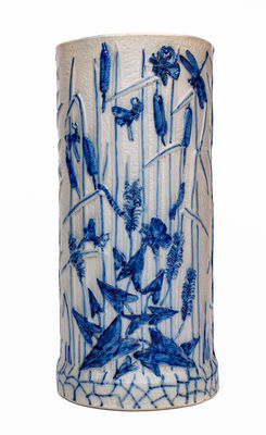 Whites Utica Stoneware Umbrella Stand w/ Applied Alligator