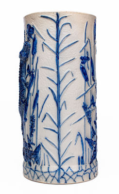 Whites Utica Stoneware Umbrella Stand w/ Applied Alligator