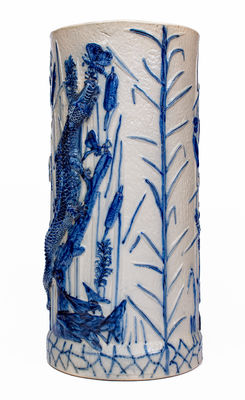 Whites Utica Stoneware Umbrella Stand w/ Applied Alligator