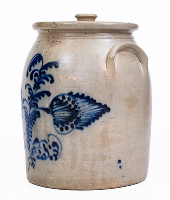 FENTON & HANCOCK / ST JOHNSBURY VT Lidded Stoneware Jar w/ Elaborate Floral Decoration, c1852-58
