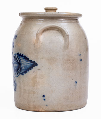 FENTON & HANCOCK / ST JOHNSBURY VT Lidded Stoneware Jar w/ Elaborate Floral Decoration, c1852-58