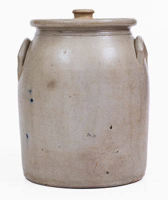 FENTON & HANCOCK / ST JOHNSBURY VT Lidded Stoneware Jar w/ Elaborate Floral Decoration, c1852-58