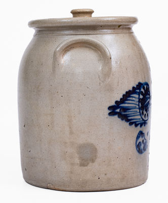 FENTON & HANCOCK / ST JOHNSBURY VT Lidded Stoneware Jar w/ Elaborate Floral Decoration, c1852-58