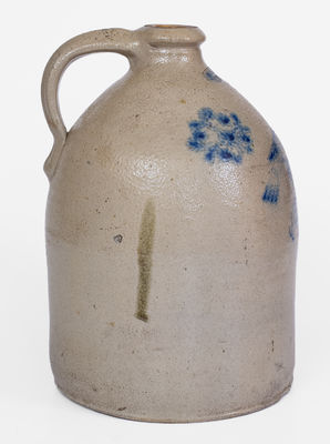 Scarce TYLER & CO. / TROY, N Y Stoneware Jug w/ Cobalt Bird Decoration