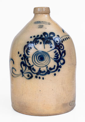 J. & E. NORTON, / BENNINGTON VT Stoneware Jug w/ Cobalt Floral Decoration