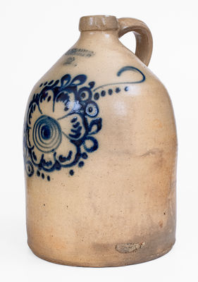 J. & E. NORTON, / BENNINGTON VT Stoneware Jug w/ Cobalt Floral Decoration