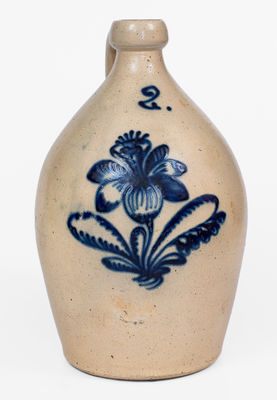 Very Fine attrib. John Burger, Rochester, NY Stoneware Jug w/ Elaborate Decoration, c1860