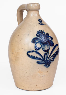 Very Fine attrib. John Burger, Rochester, NY Stoneware Jug w/ Elaborate Decoration, c1860