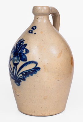Very Fine attrib. John Burger, Rochester, NY Stoneware Jug w/ Elaborate Decoration, c1860