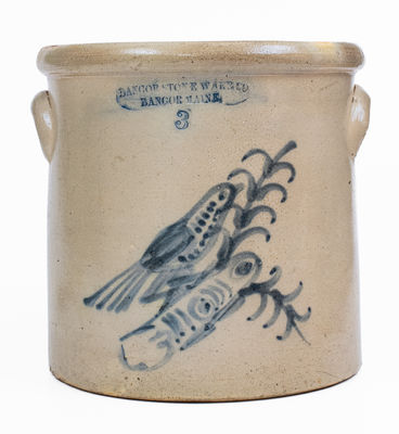 3 Gal. BANGOR STONE WARE CO / BANGOR MAINE Stoneware Bird Crock