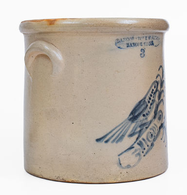 3 Gal. BANGOR STONE WARE CO / BANGOR MAINE Stoneware Bird Crock