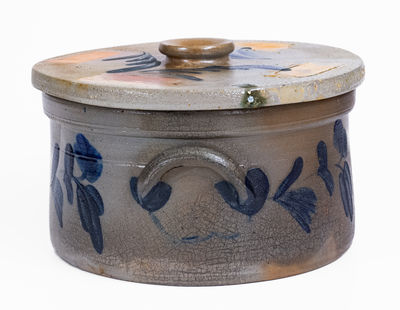 Attrib. R.J. Grier, Mt. Jordan Pottery, Chester Co., PA Lidded Stoneware Cake Crock