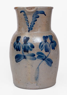 P. HERRMANN (Baltimore, MD) Stoneware Pitcher w/ Cobalt Clover Decoration