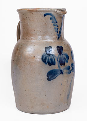 P. HERRMANN (Baltimore, MD) Stoneware Pitcher w/ Cobalt Clover Decoration