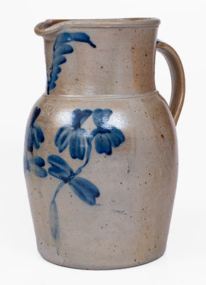 P. HERRMANN (Baltimore, MD) Stoneware Pitcher w/ Cobalt Clover Decoration