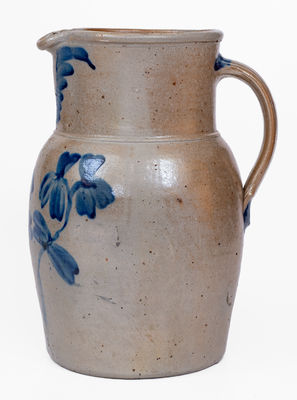 P. HERRMANN (Baltimore, MD) Stoneware Pitcher w/ Cobalt Clover Decoration
