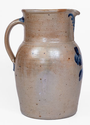 P. HERRMANN (Baltimore, MD) Stoneware Pitcher w/ Cobalt Clover Decoration