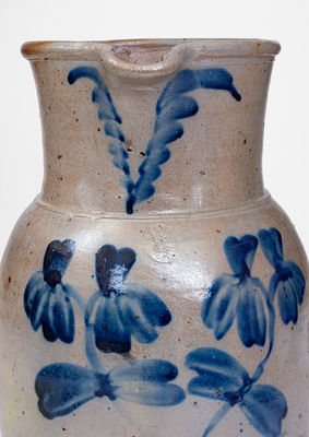 P. HERRMANN (Baltimore, MD) Stoneware Pitcher w/ Cobalt Clover Decoration