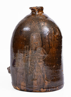 Extremely Rare Stoneware Chicken Waterer w/ Incised Native American Decoration, prob. Joseph G. Baynham, Trenton, SC