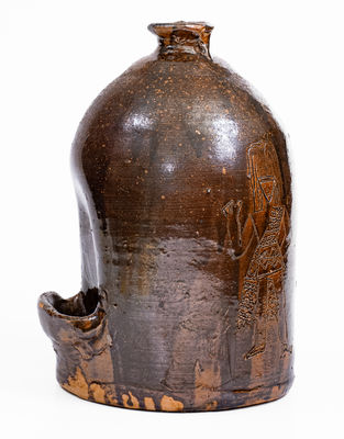 Extremely Rare Stoneware Chicken Waterer w/ Incised Native American Decoration, prob. Joseph G. Baynham, Trenton, SC