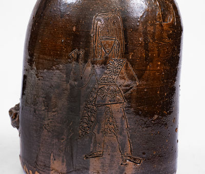 Extremely Rare Stoneware Chicken Waterer w/ Incised Native American Decoration, prob. Joseph G. Baynham, Trenton, SC