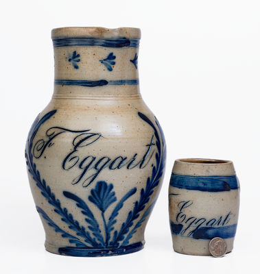 Extremely Rare Stoneware Pitcher and Mug Set, Inscribed