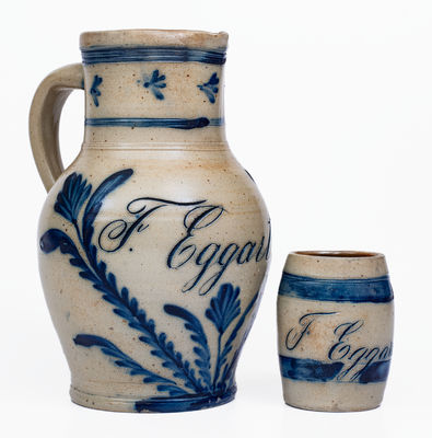 Extremely Rare Stoneware Pitcher and Mug Set, Inscribed