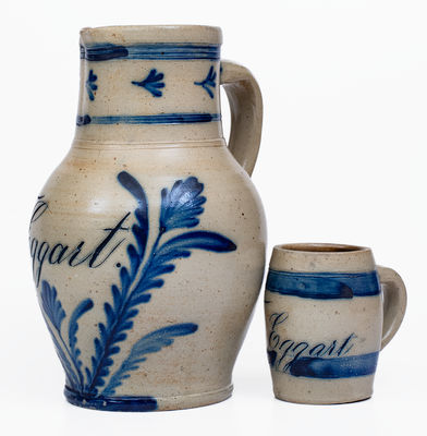 Extremely Rare Stoneware Pitcher and Mug Set, Inscribed 