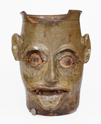Large-Sized G.P. SEIGLER / TRENTON, S.C. Alkaline-Glazed Stoneware Face Vessel