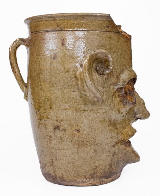 Large-Sized G.P. SEIGLER / TRENTON, S.C. Alkaline-Glazed Stoneware Face Vessel