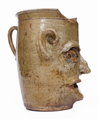 Large-Sized G.P. SEIGLER / TRENTON, S.C. Alkaline-Glazed Stoneware Face Vessel