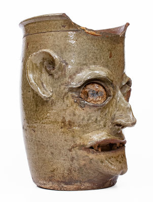 Highly Important Large-Sized G.P. SEIGLER / TRENTON, S.C. Stoneware Face Vessel, Shaw s Creek, Edgefield District, c1870-80