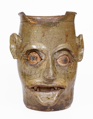 Large-Sized G.P. SEIGLER / TRENTON, S.C. Alkaline-Glazed Stoneware Face Vessel