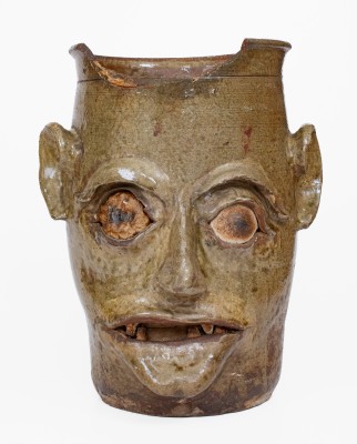 Large-Sized G.P. SEIGLER / TRENTON, S.C. Alkaline-Glazed Stoneware Face Vessel