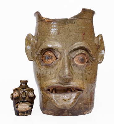 Large-Sized G.P. SEIGLER / TRENTON, S.C. Alkaline-Glazed Stoneware Face Vessel