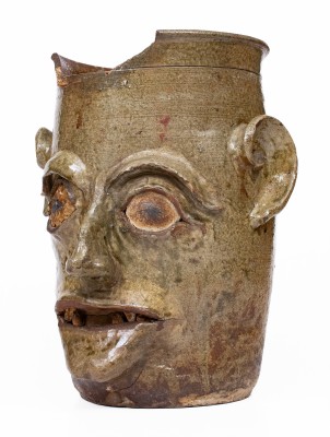 Large-Sized G.P. SEIGLER / TRENTON, S.C. Alkaline-Glazed Stoneware Face Vessel