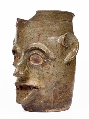 Large-Sized G.P. SEIGLER / TRENTON, S.C. Alkaline-Glazed Stoneware Face Vessel