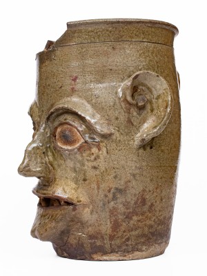 Large-Sized G.P. SEIGLER / TRENTON, S.C. Alkaline-Glazed Stoneware Face Vessel