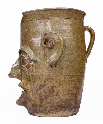 Large-Sized G.P. SEIGLER / TRENTON, S.C. Alkaline-Glazed Stoneware Face Vessel