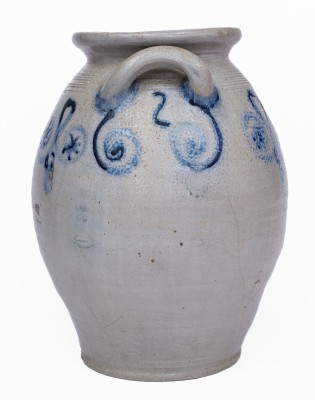 Extremely Rare Abraham Mead, Greenwich, CT Stoneware Jar with Watchspring and Stars Decoration, circa 1790